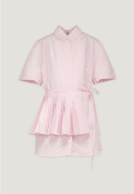 Striped Blouse with Pleated Detachable Belt