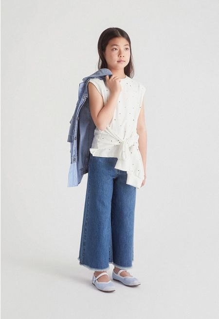 Frayed Hem Wide Leg Jeans