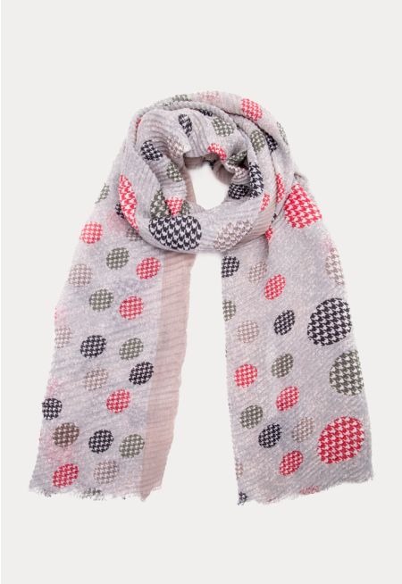 Frayed Polka Dot Houndstooth Scarf