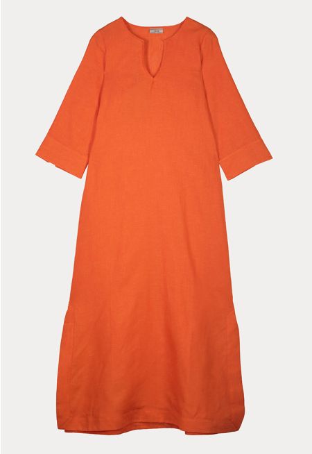Solid Linen Textured Maxi Dress