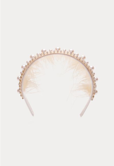 Faux Pearl Feather Embellished Headband -Sale