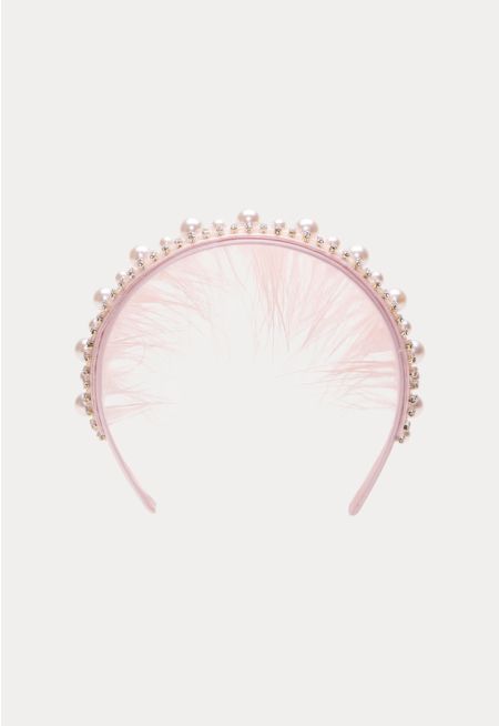 Faux Pearl Feather Embellished Headband -Sale