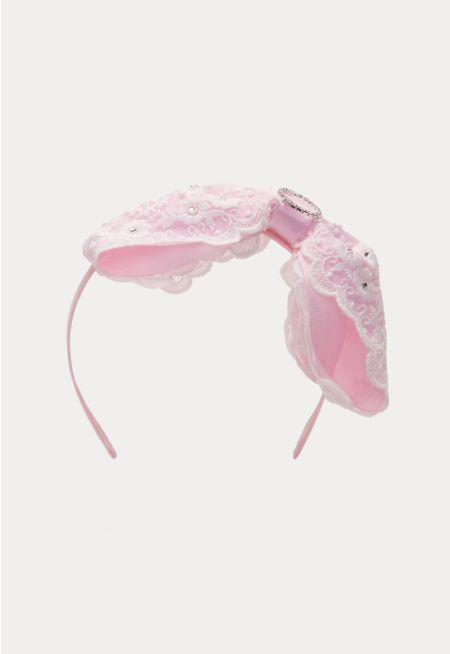 Lace Fabric Tape Rhinestones Knotted Bow Headband -Sale