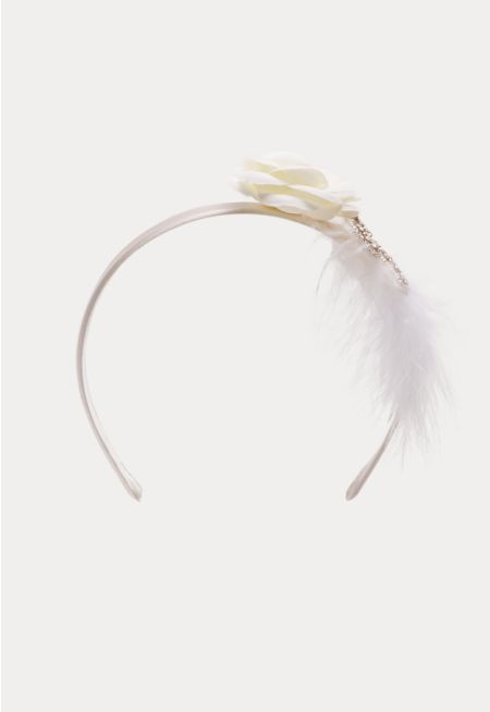 Rosebud Feather Rhinestones Bow Headband -Sale