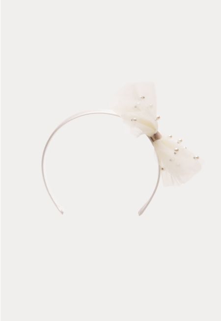 Pearl Tulle Lurex Knot Bow Headband -Sale