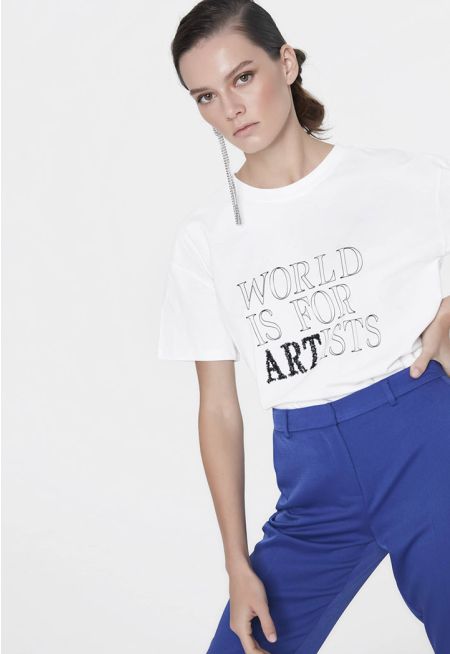 embroidered Sequin slogan t-shirt