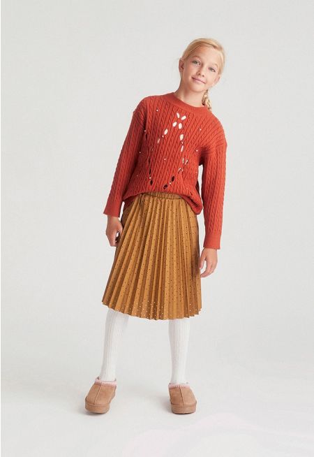 Cut-Out Leather Lined Skirt