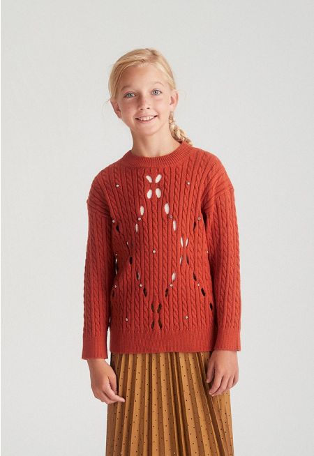 Cut-Out Knit Pullover