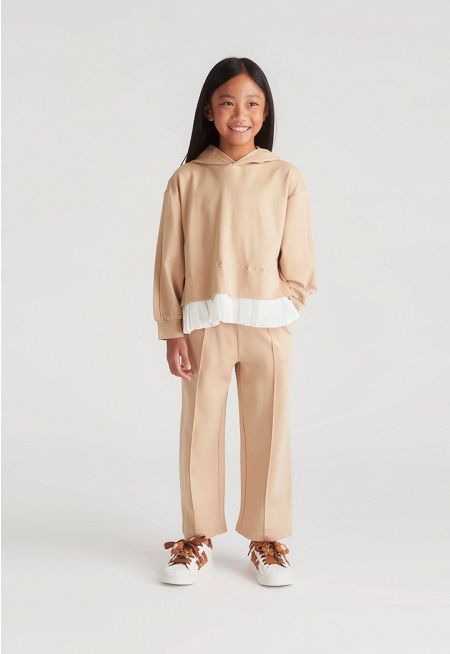 Pleated-Detail Hoodie & Trouser Set (2PCS)