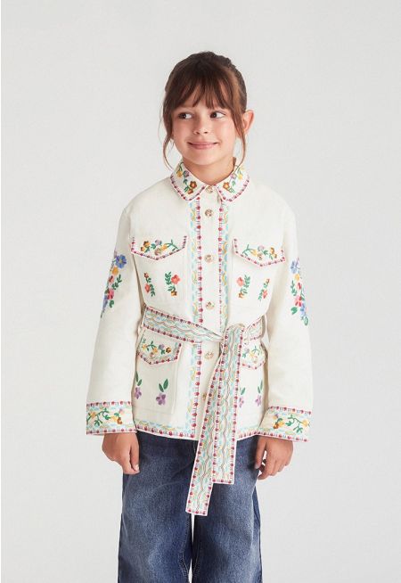Colorful Embroidered Denim Jacket