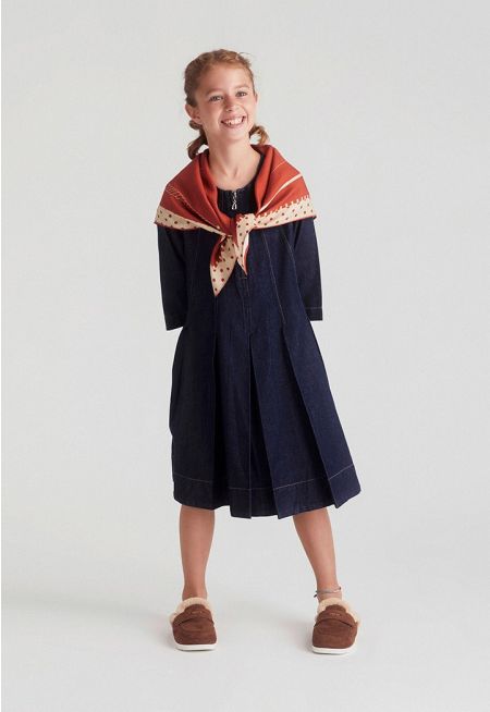 Comfortable Pleated Denim Dress