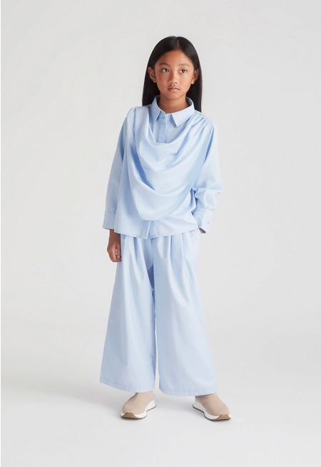Draped-Detail Blouse & Trouser Set (2PCS)