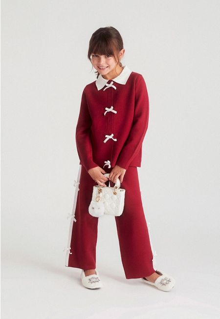 Bow Embellished Knit Trousers