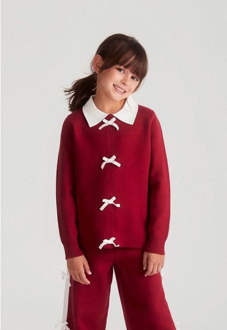 Bow Embellished Knit Cardigan