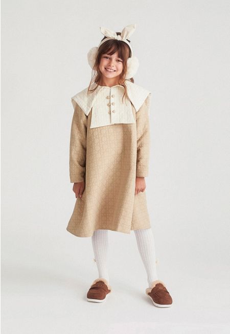 Contrast-Collar Flared Dress