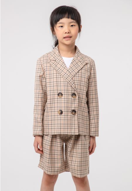 Girls Double Breasted Plaid Blazer -Sale