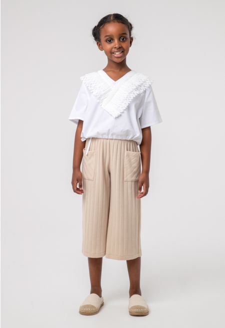Knitted Wide Leg Trouser With Deep Rib -Sale