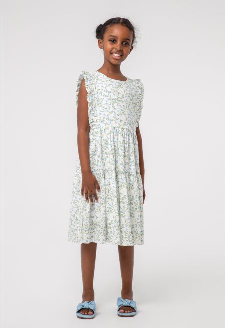 Floral Pattern Frill Tiered Dress -Sale