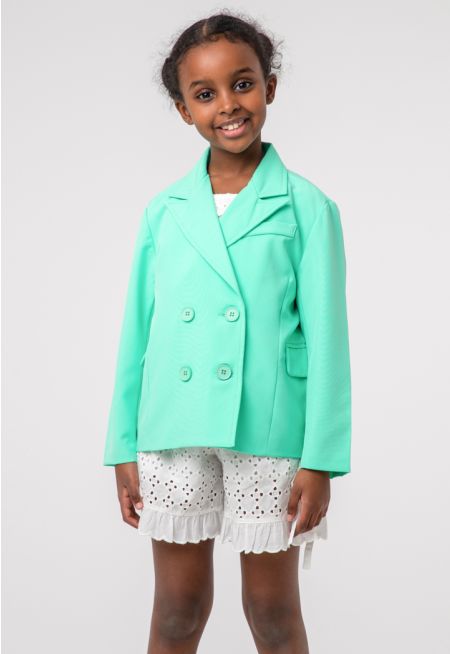 Girls Solid Double Breasted Blazer -Sale