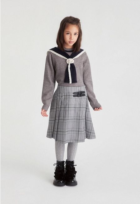 Belt Detailed Plaid Skirt