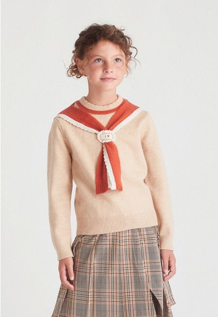 Knit Pullover with Scarf
