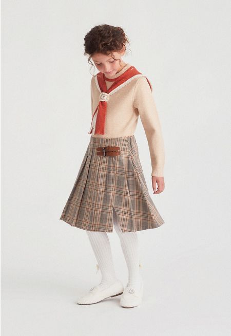 Belt Detailed Plaid Skirt