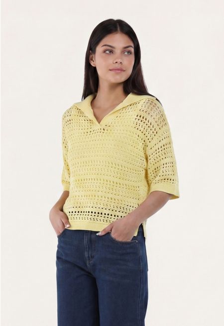  Cutwork Knitted T-Shirt with Inner Top