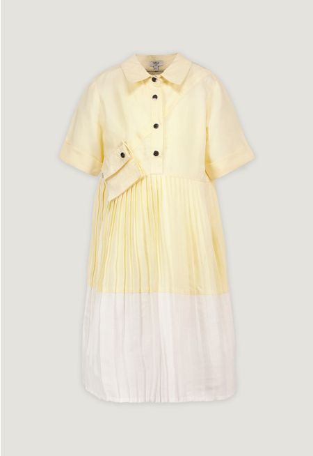 Pleated Flared-Hem Dress