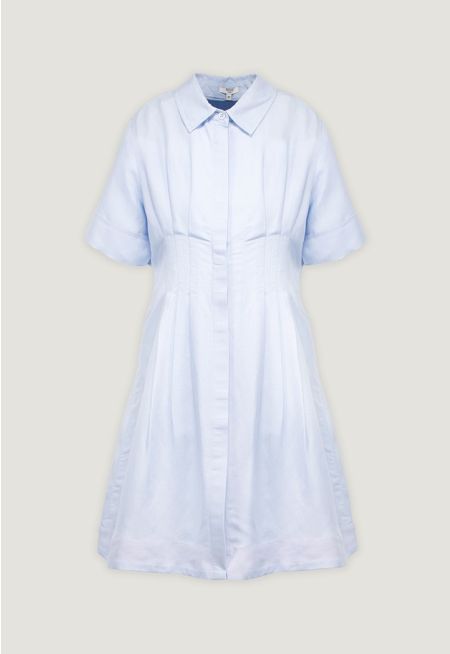 Pleated Dress with Shirt Collar