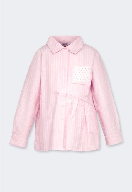 Crochet Pocket Striped Shirt