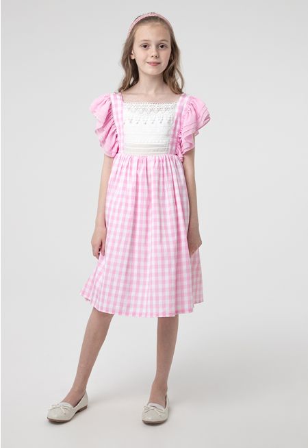 Flounce Plaid Petticoat Lace Girls Dress -Sale