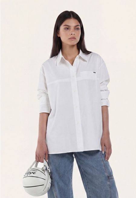  Solid Shirt with Back Slit with Clouser Button