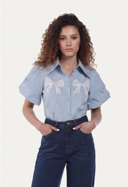 Solid Shirt with Bow Patches