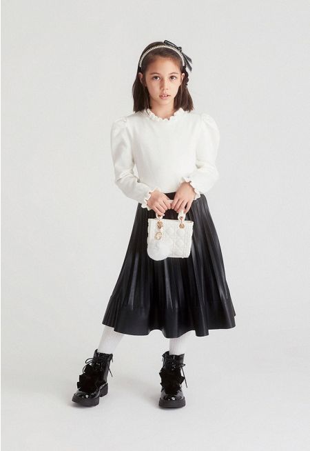 Leather Pleated Midi Skirt
