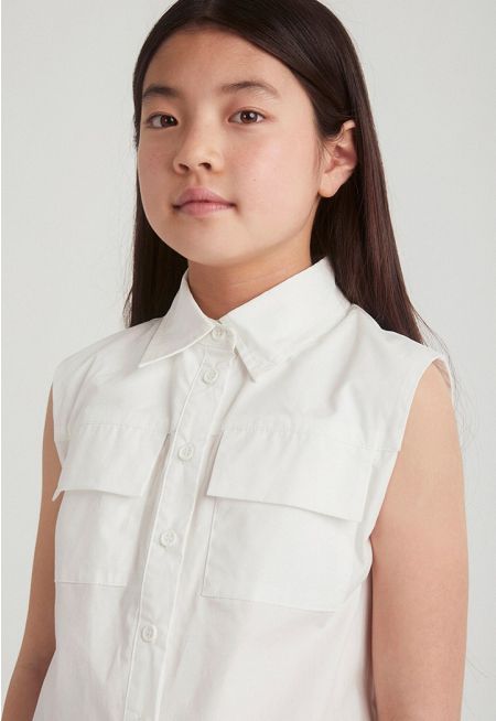 Sleeveless Flap Pockets Shirt
