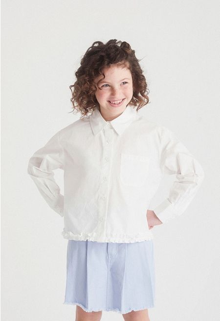 Ruffled-Hem Pocket Shirt