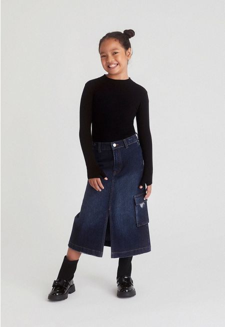 Midi Denim Skirt with Slits