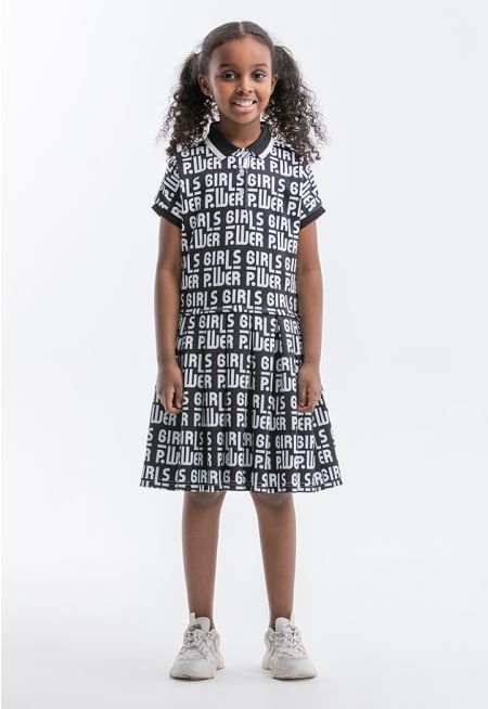 Powerpuff Girls All Over Printed Collared Dress -Sale