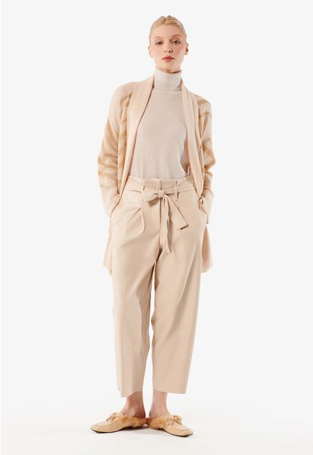 High Waist Solid Belted Trouser -Sale