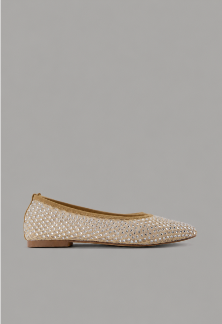 Crystal Embellished Mesh Ballerinas