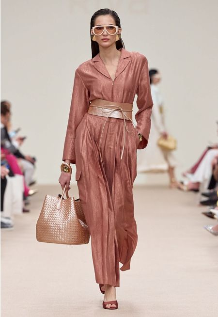 Belted Crinkled Pleated Jumpsuit