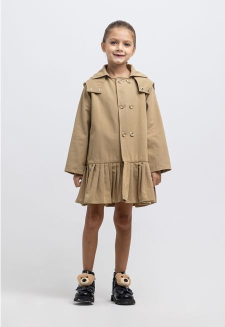 Double Breasted Buttons Tiered Hem Dress Coat -Sale