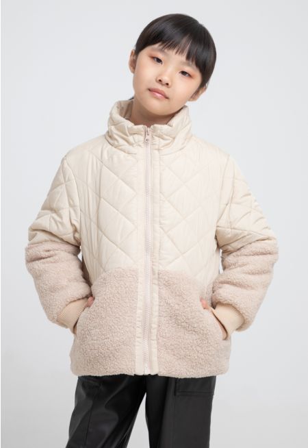Colorblock Long Sleeves Front Zip Winter Jacket