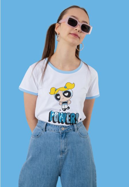 Powerpuff Girls Bubbles Sequins Digital Print T-Shirt -Sale