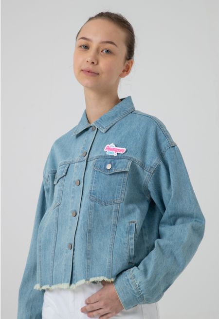 Powerpuff Girls Frayed Digital Print Denim Jacket -Sale
