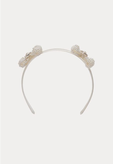 Pearl Bow Embellished Satin Headband -Sale