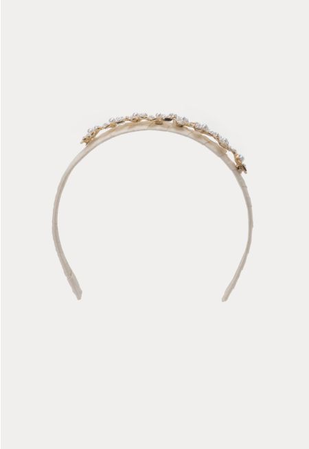 Alloy Beaded Crown Pearl Headband -Sale