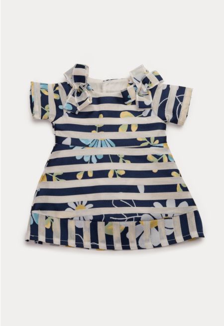 Contrasting Ribbons Striped Flowers Doll Dress -Sale