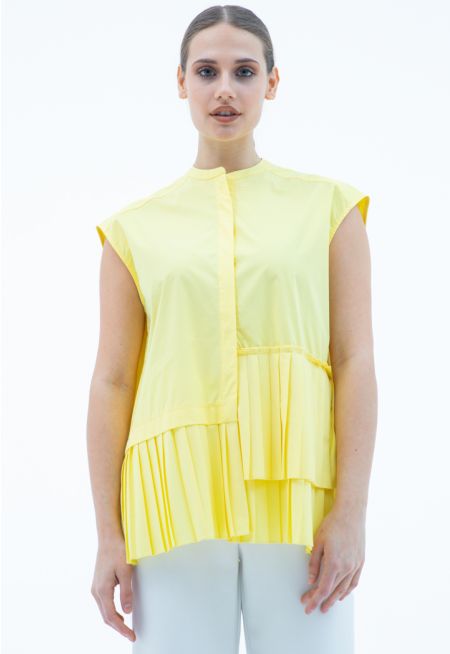 Asymmetrical pleated Hem Sleeveless Shirt -Sale
