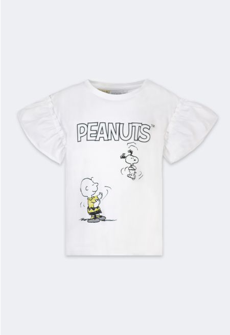 Peanut Ruffled Sleeves Printed T Shirt